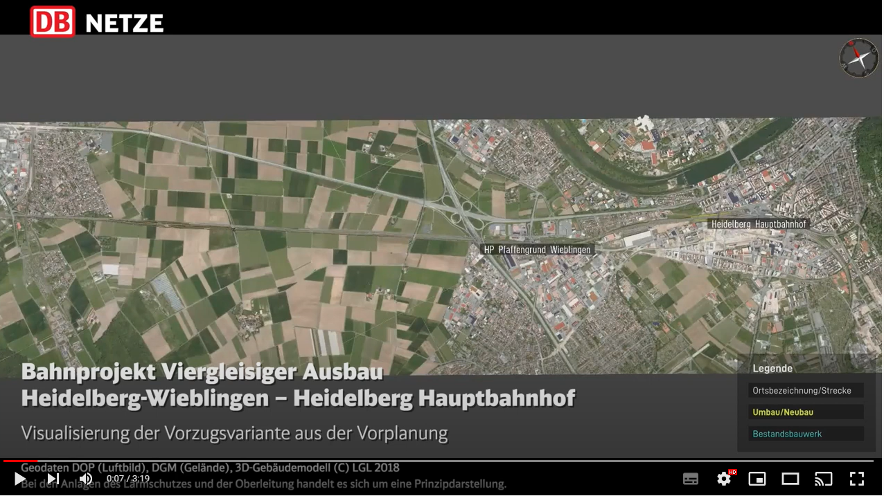 Visualisierung: Bahnprojekt Viergleisiger Ausbau Heidelberg-Wieblingen - Heidelberg Hbf